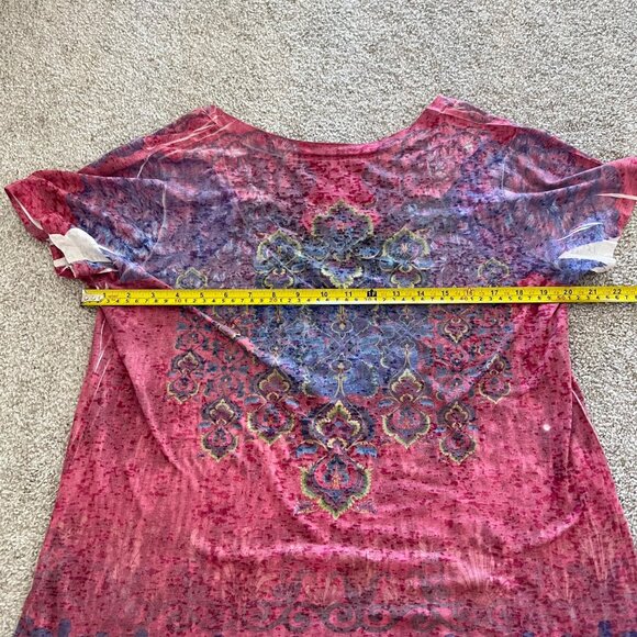 Y2K Boho Chic Deep V-Neck Pink & Purple Ombre Flowy Tunic Top - Picture 5 of 6